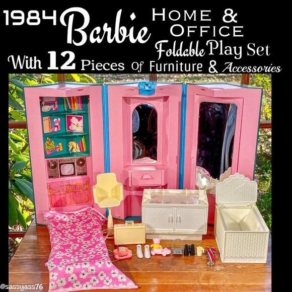🆕VTG▪️1984 BARBIE Home & Office Foldable Playset W 12 Piece Furniture & Access - Picture 1 of 14